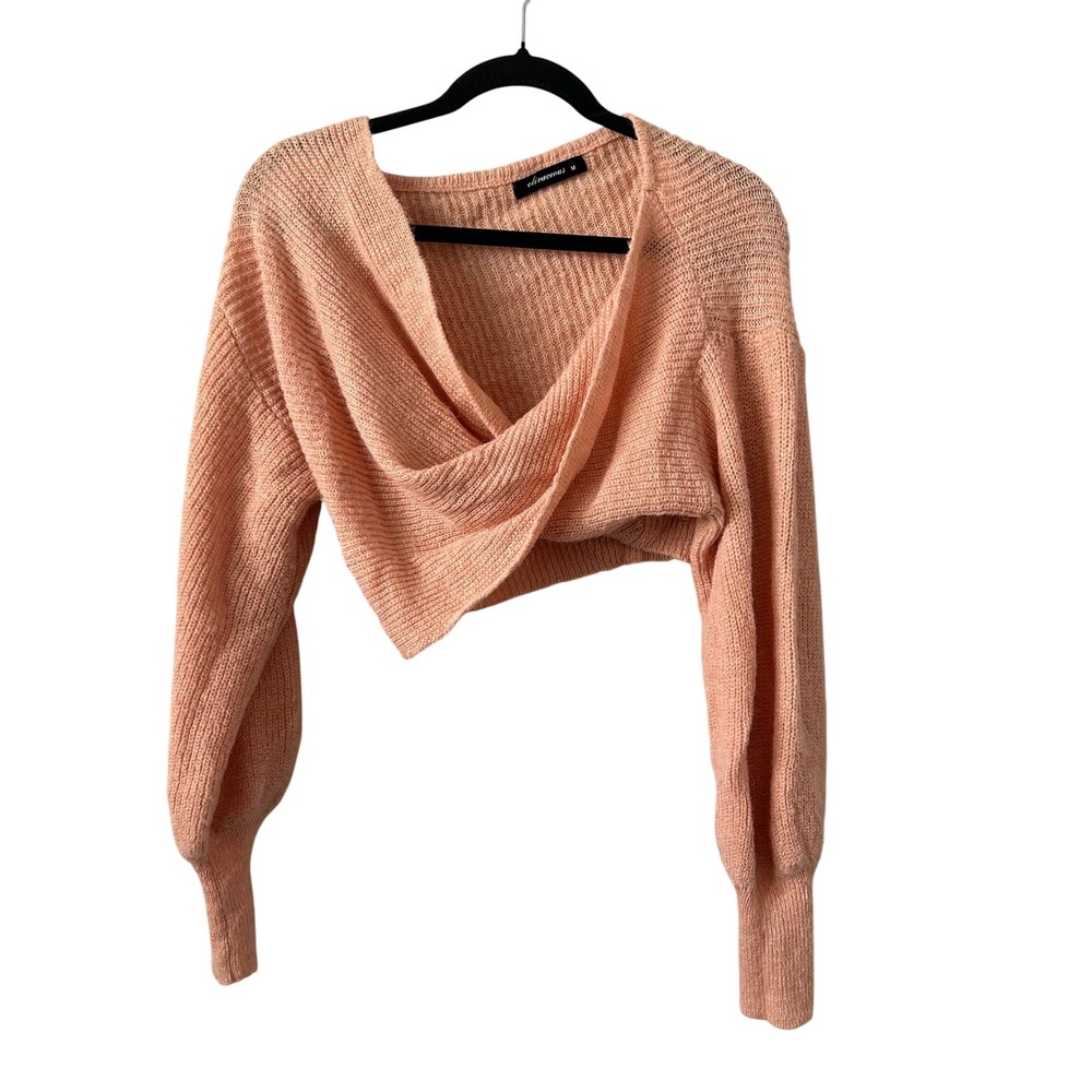 Olivaceous Cropped Surplice Sweater M Peach Excellent Knit Long Sleeve Pullover